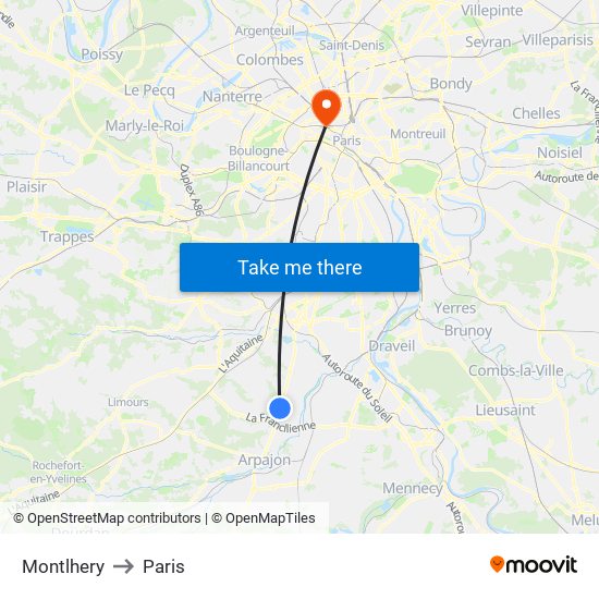 Montlhery to Paris map