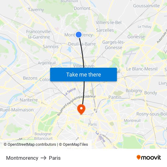 Montmorency to Paris map