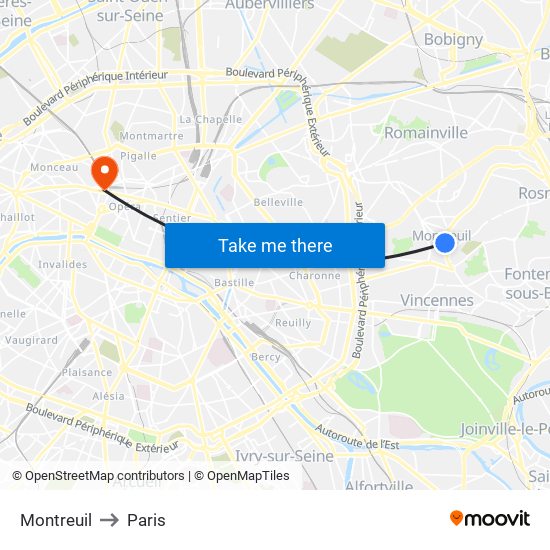 Montreuil to Paris map