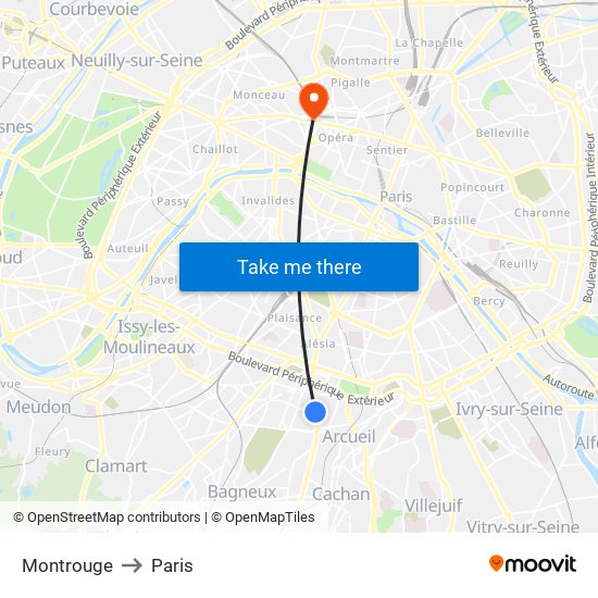 Montrouge to Paris map