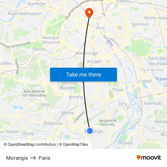 Morangis to Paris map