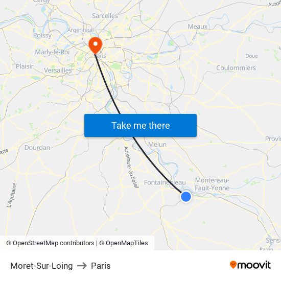 Moret-Sur-Loing to Paris map