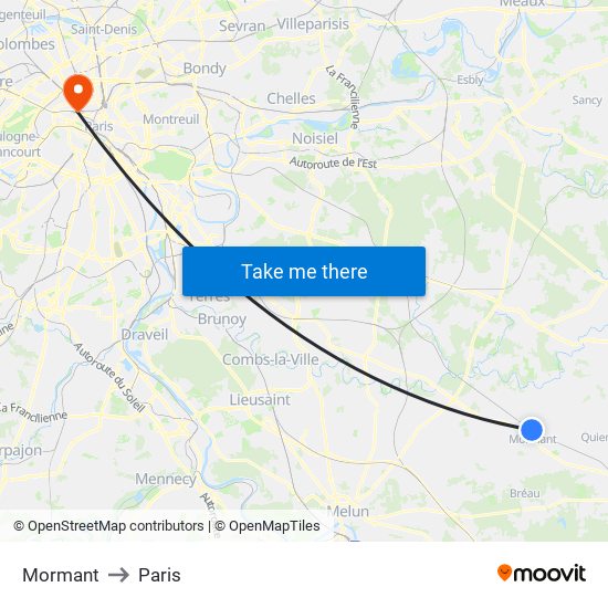 Mormant to Paris map