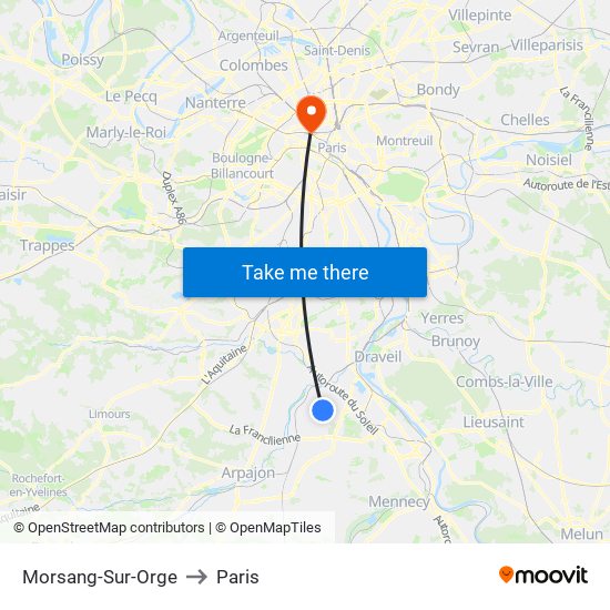 Morsang-Sur-Orge to Paris map