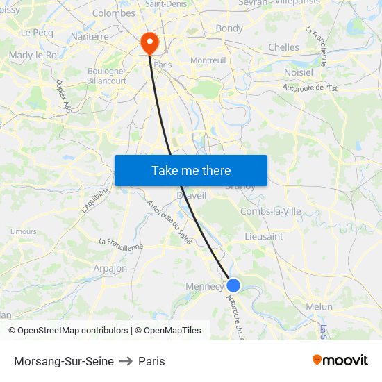 Morsang-Sur-Seine to Paris map