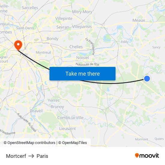 Mortcerf to Paris map