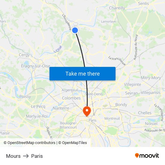 Mours to Paris map
