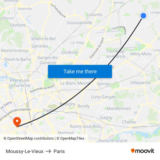Moussy-Le-Vieux to Paris map