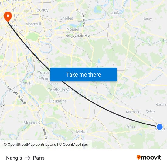 Nangis to Paris map