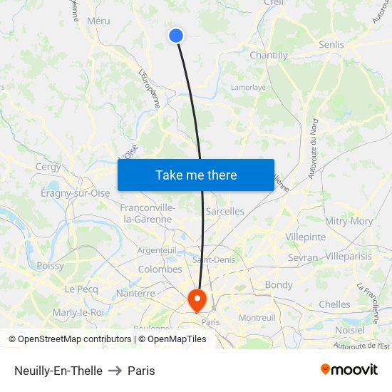 Neuilly-En-Thelle to Paris map