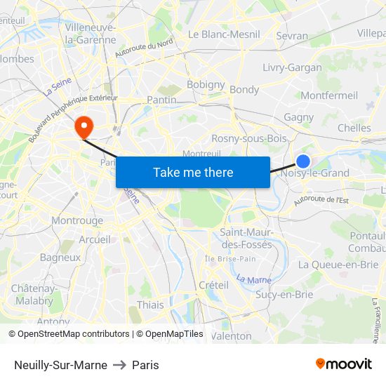 Neuilly-Sur-Marne to Paris map