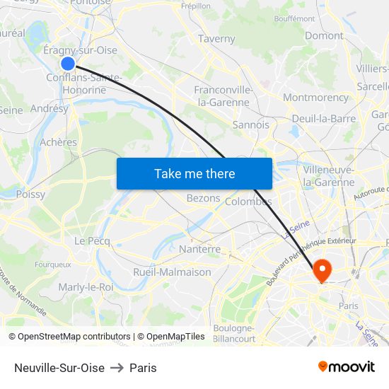 Neuville-Sur-Oise to Paris map
