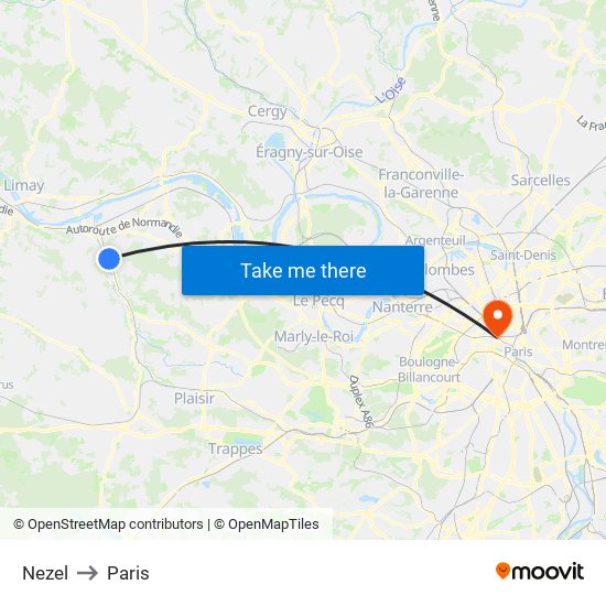 Nezel to Paris map
