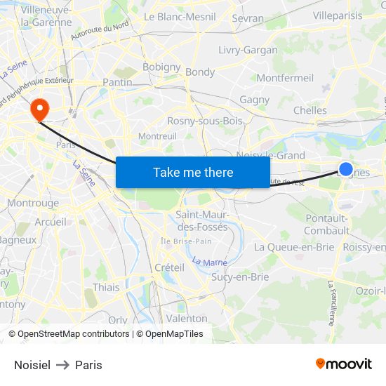 Noisiel to Paris map