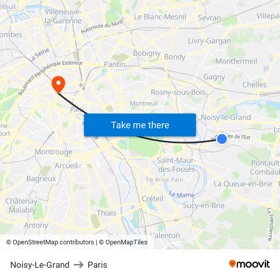 Noisy-Le-Grand to Paris map
