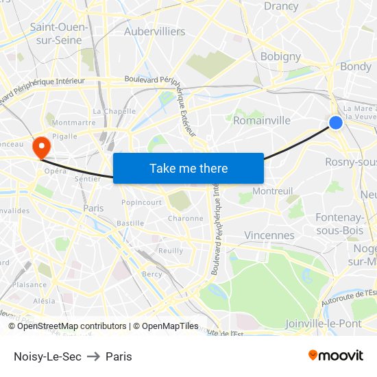 Noisy-Le-Sec to Paris map