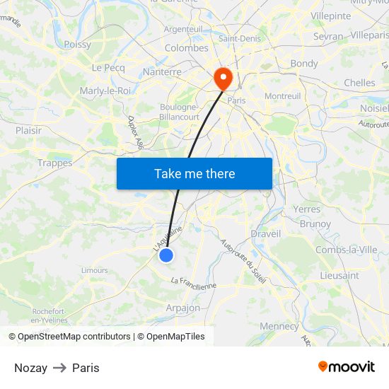 Nozay to Paris map