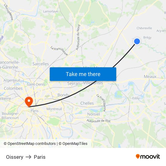 Oissery to Paris map