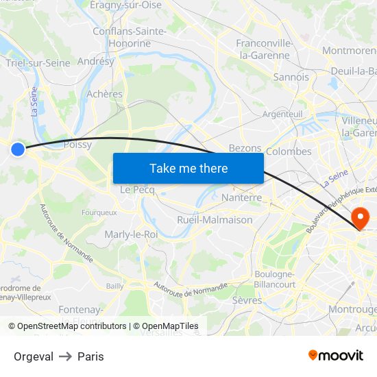 Orgeval to Paris map