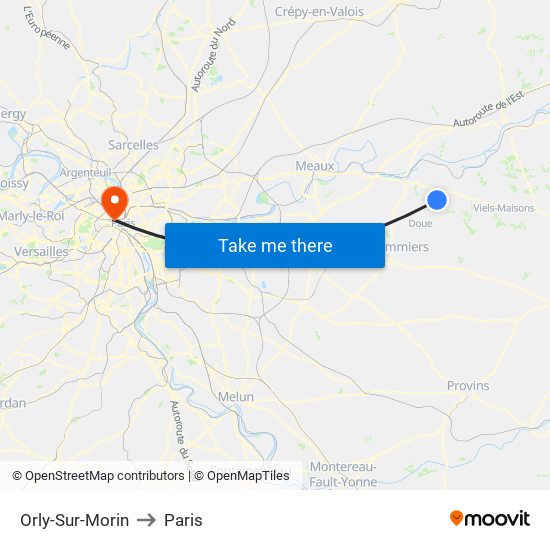 Orly-Sur-Morin to Paris map
