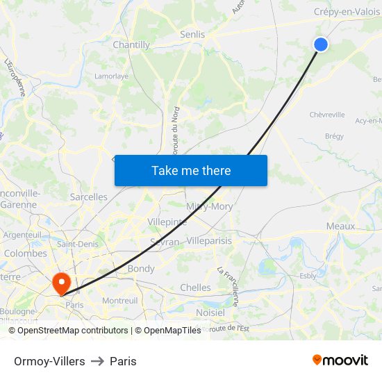 Ormoy-Villers to Paris map