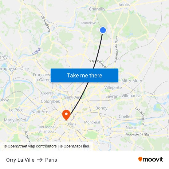 Orry-La-Ville to Paris map