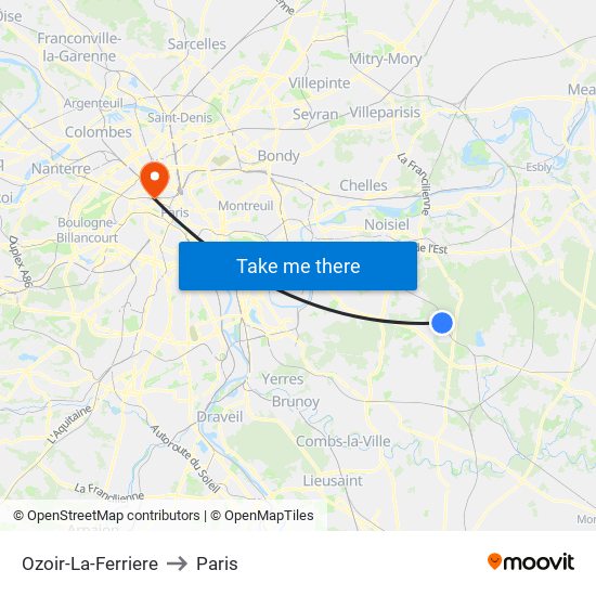Ozoir-La-Ferriere to Paris map