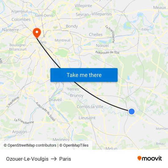 Ozouer-Le-Voulgis to Paris map