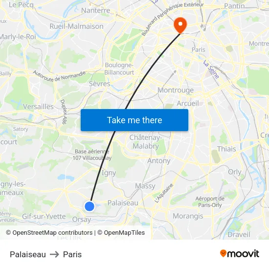 Palaiseau to Paris map