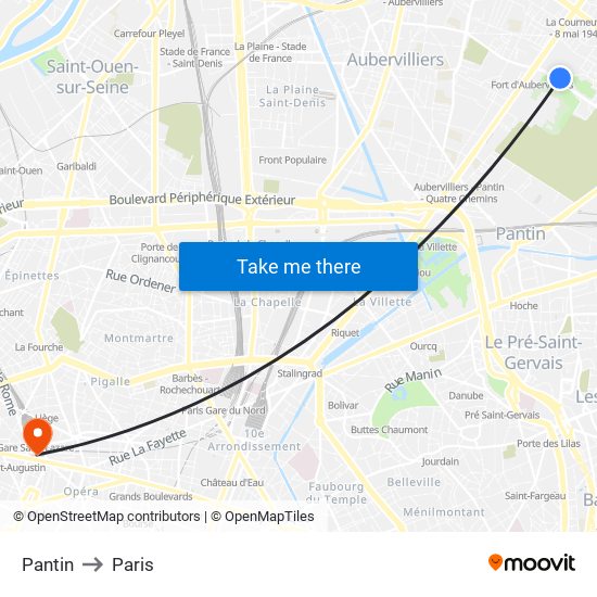 Pantin to Paris map