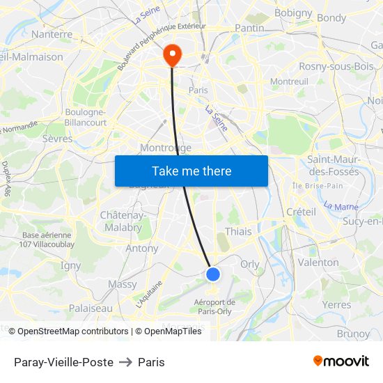 Paray-Vieille-Poste to Paris map