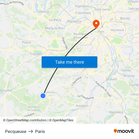 Pecqueuse to Paris map