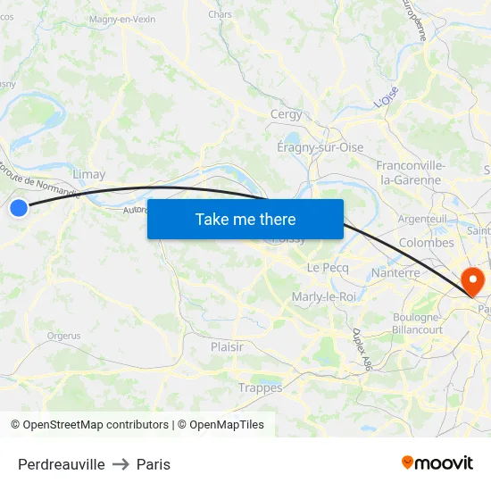 Perdreauville to Paris map