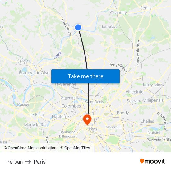 Persan to Paris map