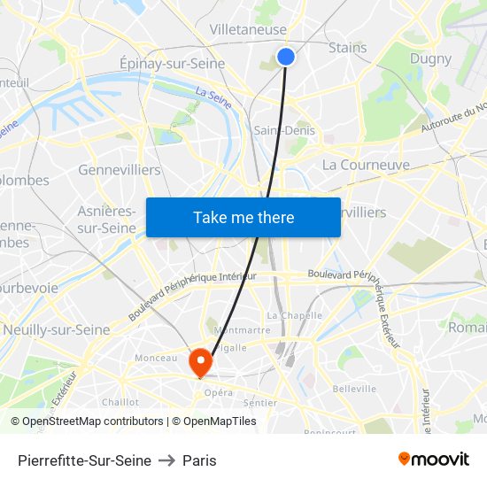 Pierrefitte-Sur-Seine to Paris map