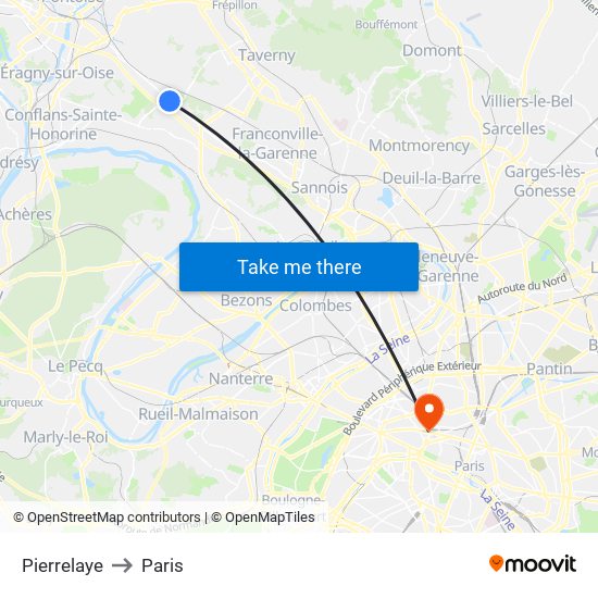 Pierrelaye to Paris map