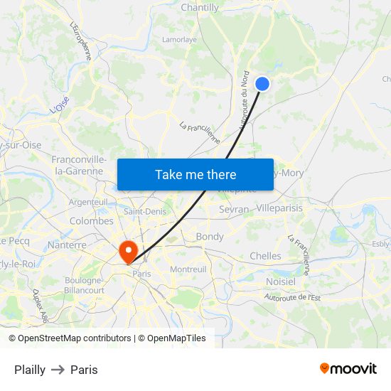 Plailly to Paris map