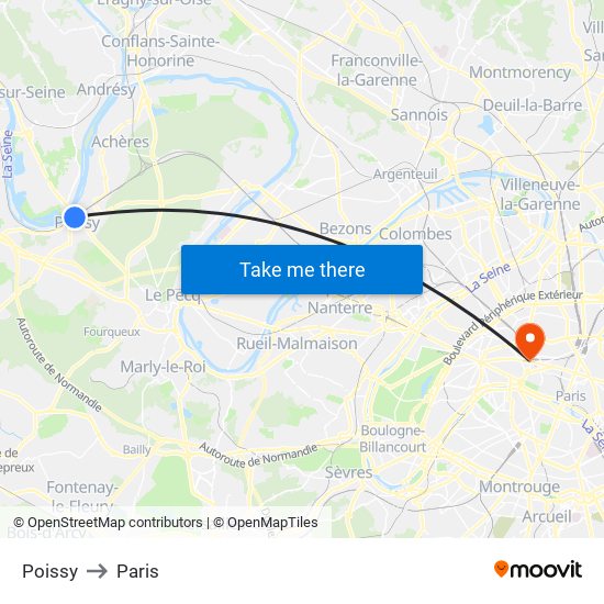 Poissy to Paris map