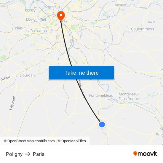 Poligny to Paris map