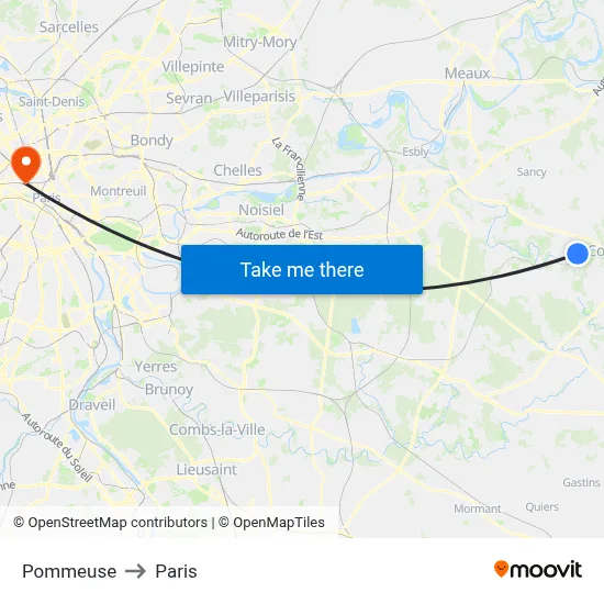 Pommeuse to Paris map