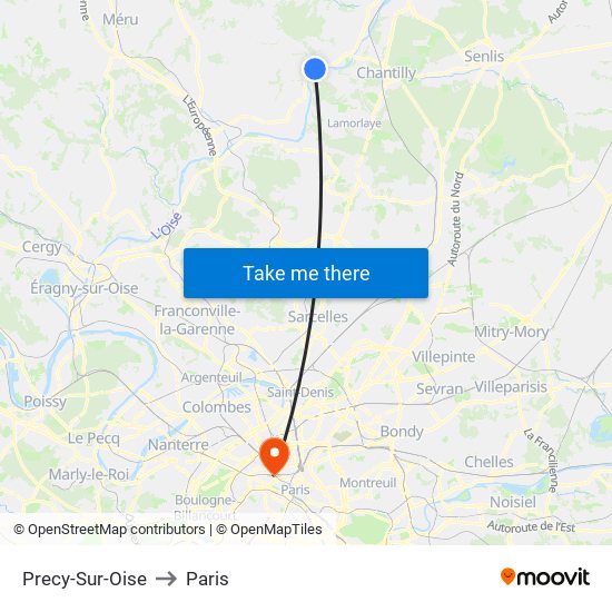 Precy-Sur-Oise to Paris map