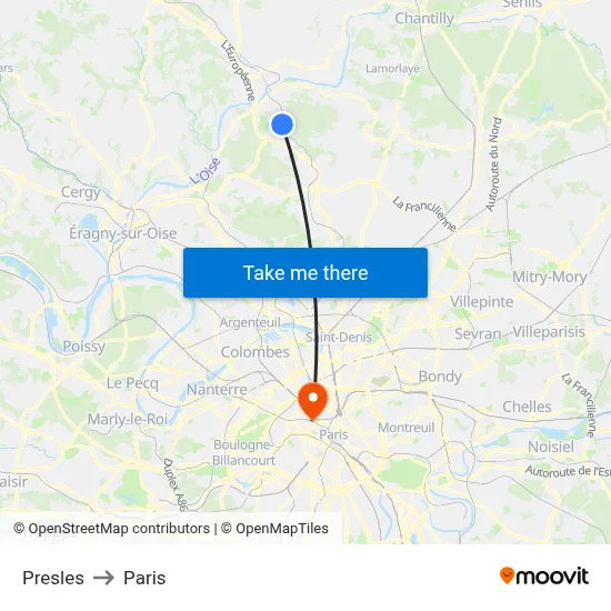 Presles to Paris map