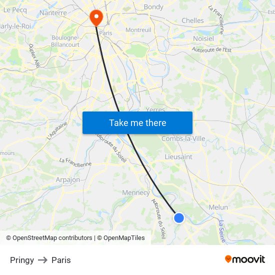 Pringy to Paris map