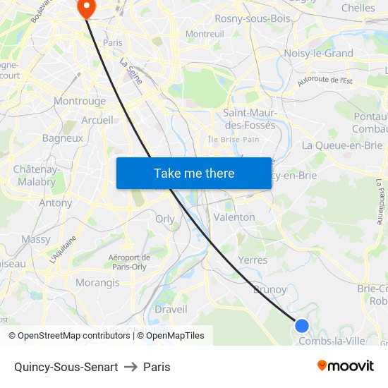 Quincy-Sous-Senart to Paris map