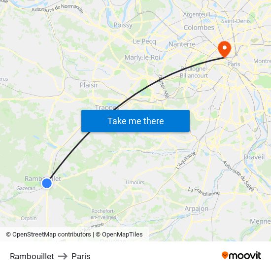 Rambouillet to Paris map