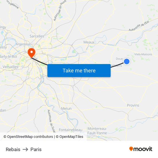 Rebais to Paris map
