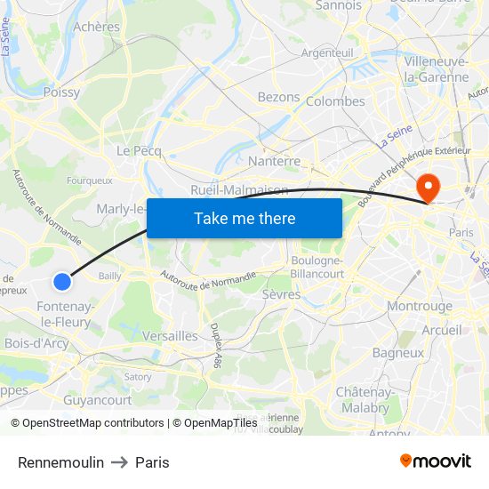 Rennemoulin to Paris map