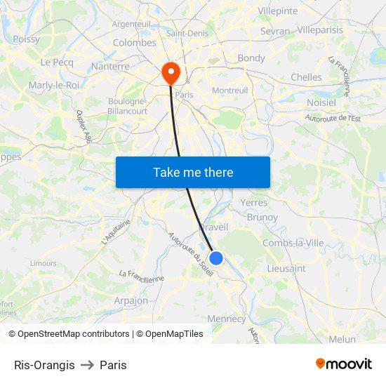 Ris-Orangis to Paris map