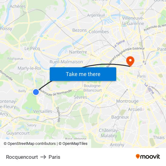 Rocquencourt to Paris map