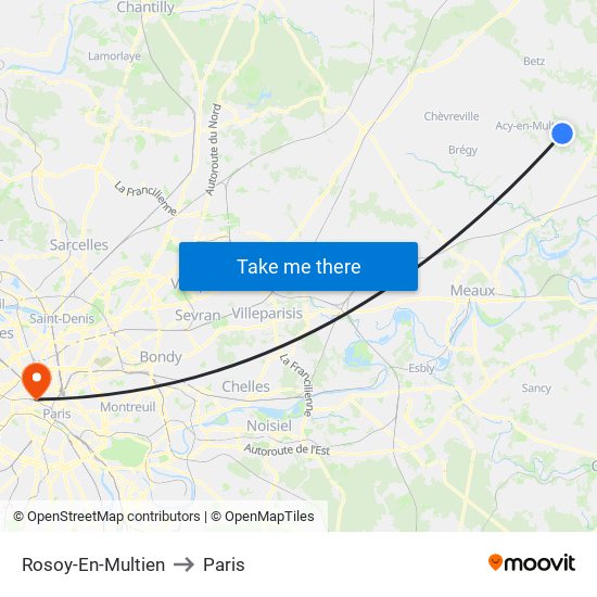 Rosoy-En-Multien to Paris map